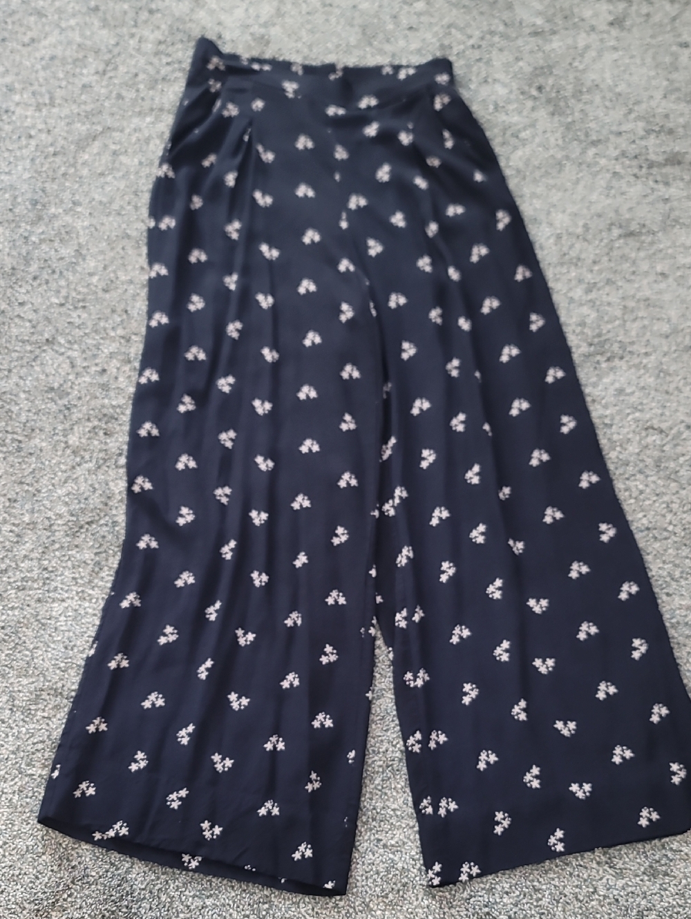 Navy Wide-Leg Floral Print Pants